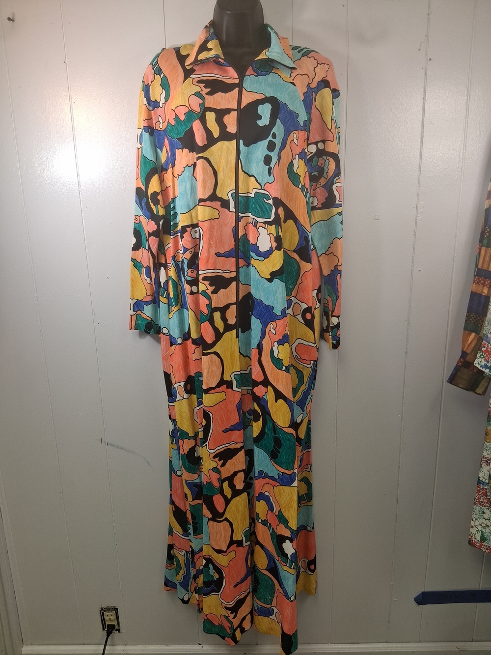 Vintage 70's Abstract Multi-Color Maxi Dress - By MISS BIERNER LARGE